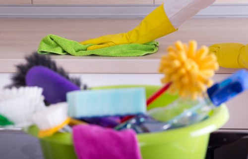 Eco-friendly window cleaning products in use